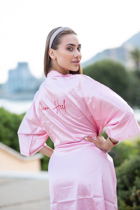 Dressing gowns robes - Pink iconic Iana Heel satin robe