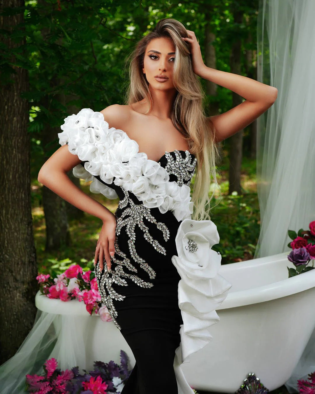 Breeze Black Dress with White Flowers