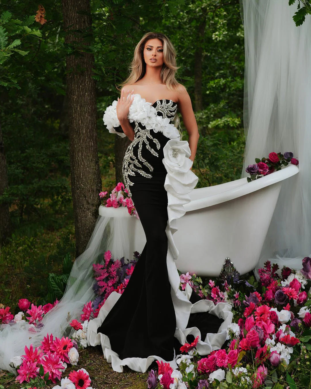 Breeze Black Dress with White Flowers