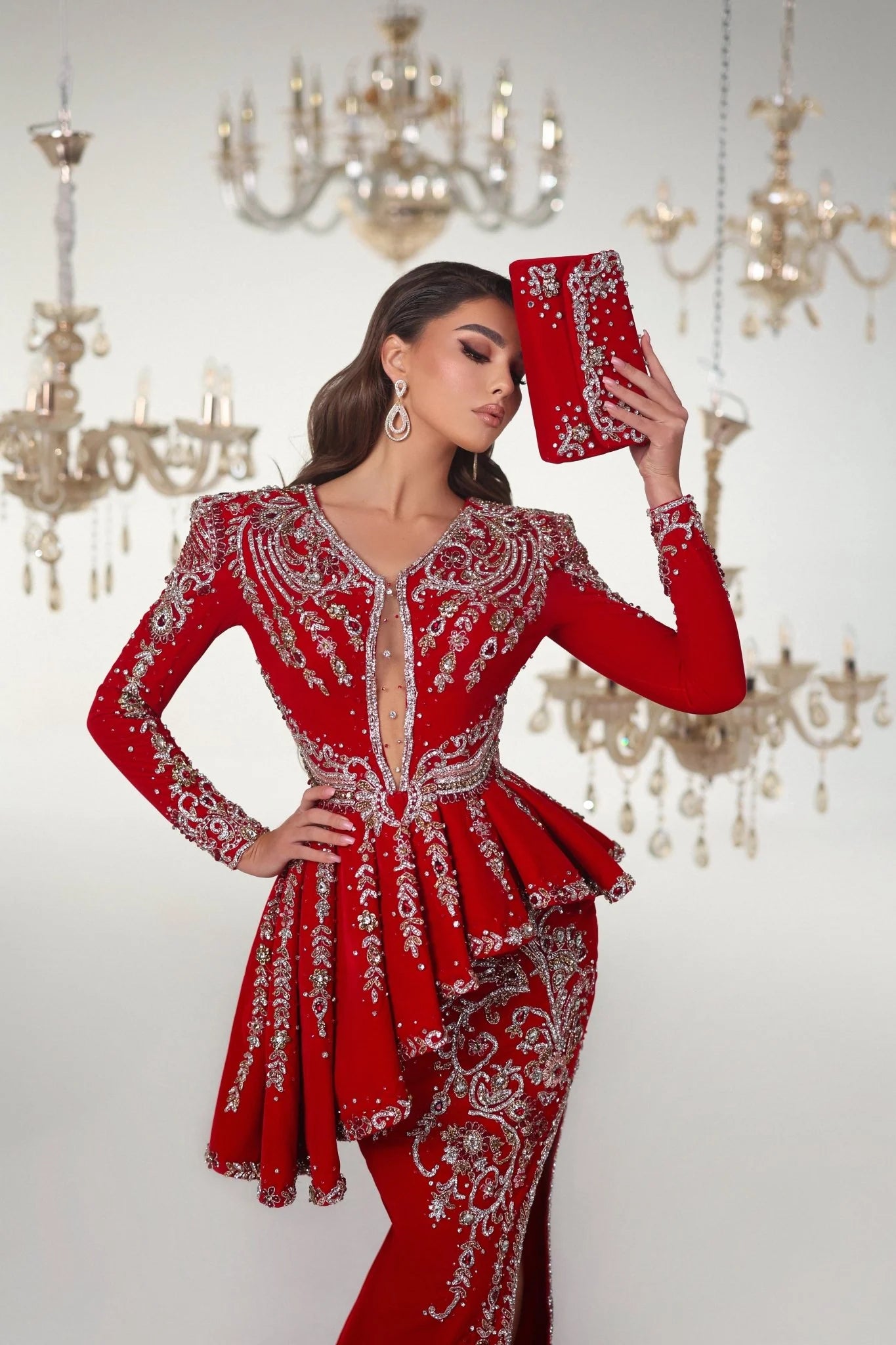 Brilliance Red Dress with Gemstones