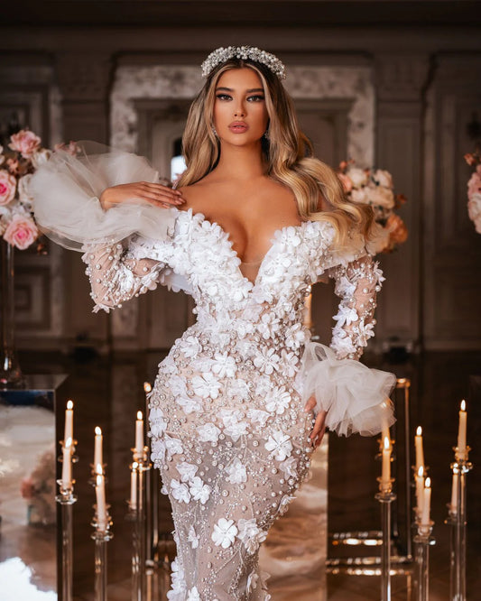 Emelie Bridal Dress with Pearls and Flowers