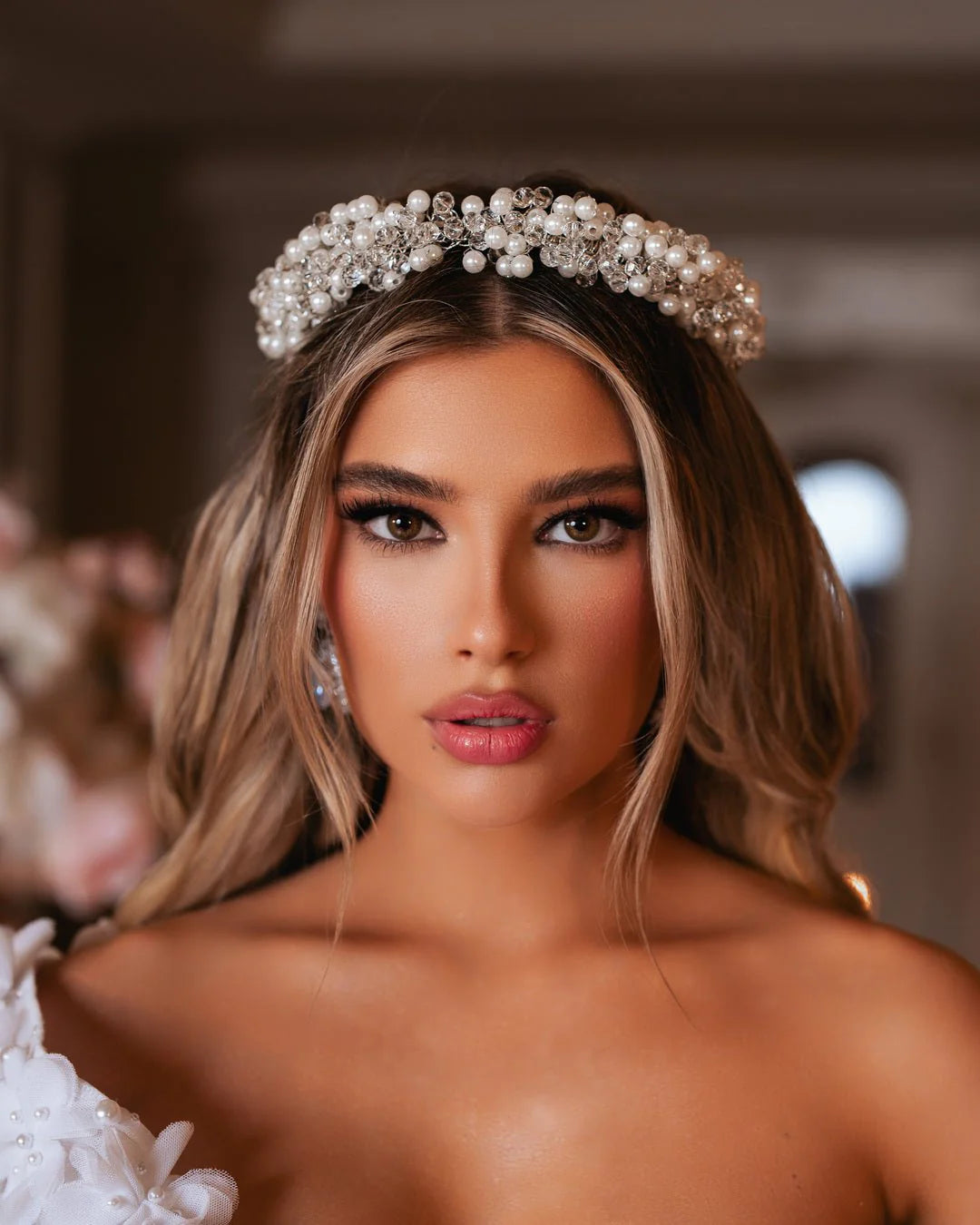 Emelie Bridal Dress with Pearls and Flowers