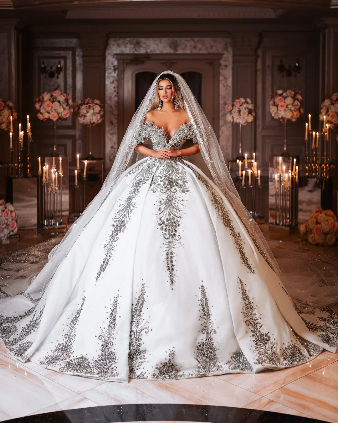 Royal Bridal Dress Embellished with Crystals