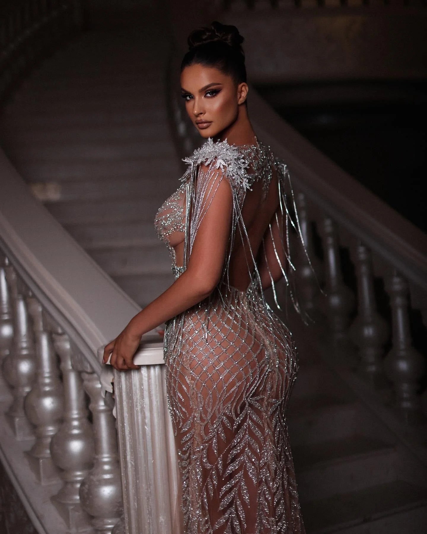 Rozana Silver Dress with Tassels and Majestic Tail