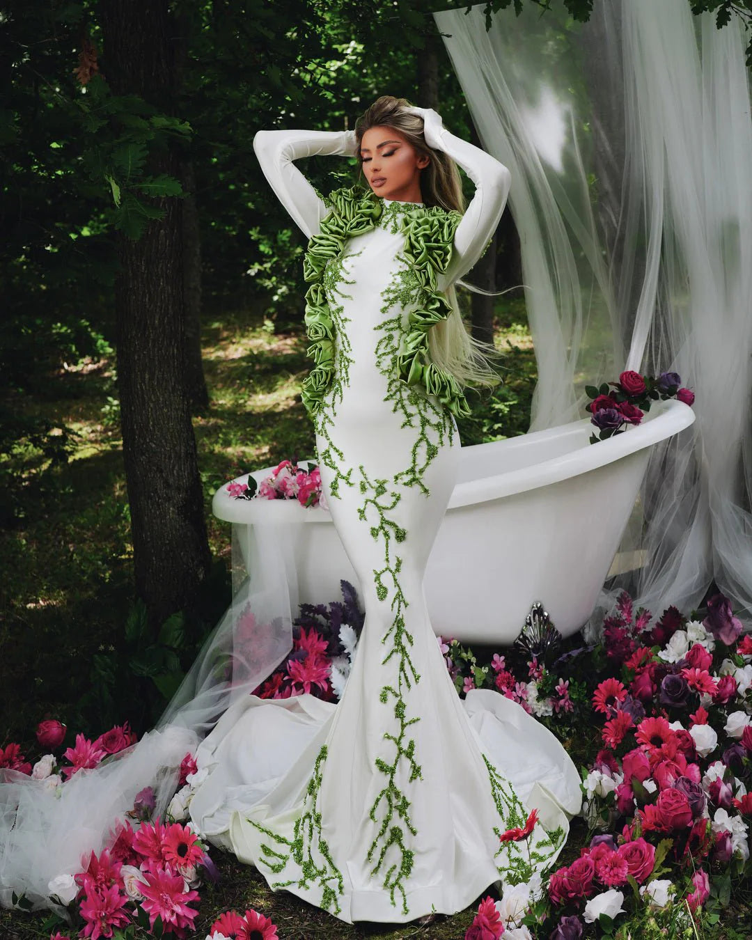 Thistle Milky Dress with Green Flowers