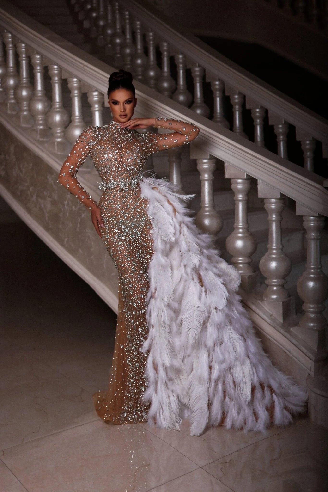 Kaona Silver Dress with Feathers