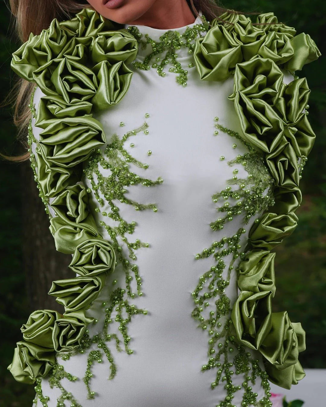 Thistle Milky Dress with Green Flowers